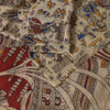 Sanskriti Vintage Cream-Red Pure Cotton Saree Hand Made Kalamkari Sari 6.5+YD
