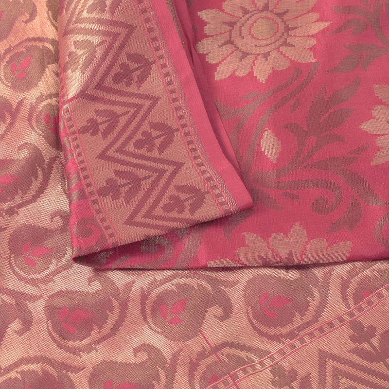Sanskriti Vintage Soft Pink Pure Silk Saree Banarasi Brocade Floral Woven 5.5+YD