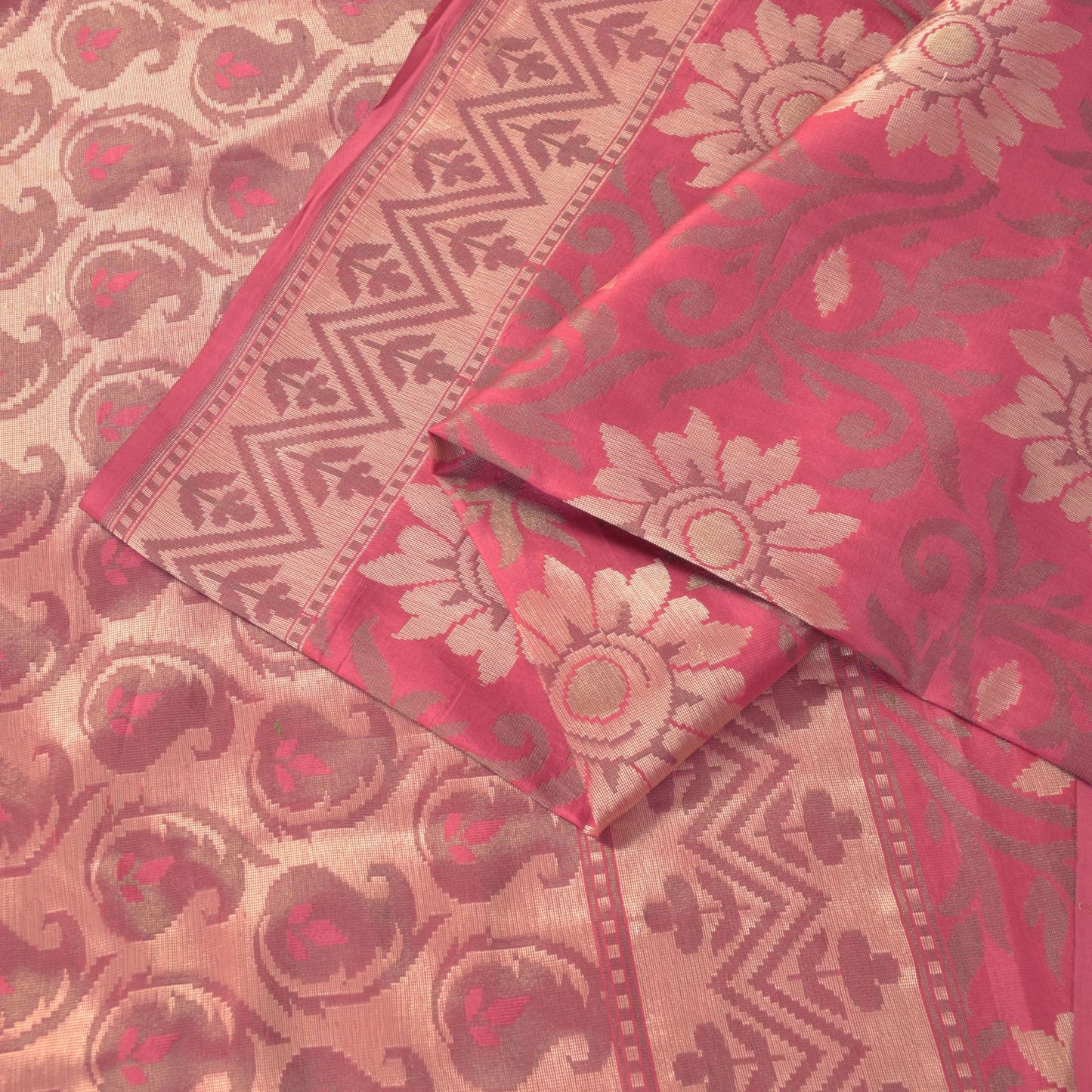 Sanskriti Vintage Soft Pink Pure Silk Saree Banarasi Brocade Floral Woven 5.5+YD