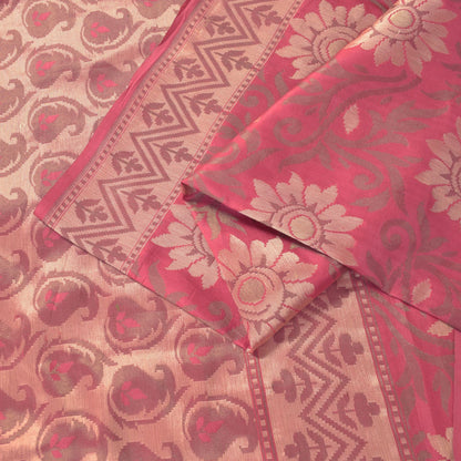 Sanskriti Vintage Soft Pink Pure Silk Saree Banarasi Brocade Floral Woven 5.5+YD