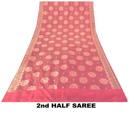 Sanskriti Vintage Soft Pink Pure Silk Saree Banarasi Brocade Floral Woven 5.5+YD