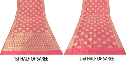 Sanskriti Vintage Soft Pink Pure Silk Saree Banarasi Brocade Floral Woven 5.5+YD