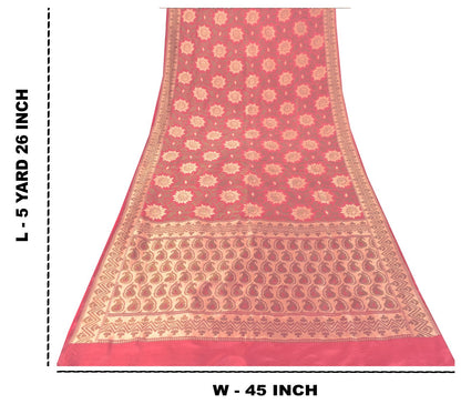 Sanskriti Vintage Soft Pink Pure Silk Saree Banarasi Brocade Floral Woven 5.5+YD