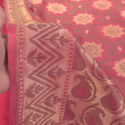 Sanskriti Vintage Soft Pink Pure Silk Saree Banarasi Brocade Floral Woven 5.5+YD