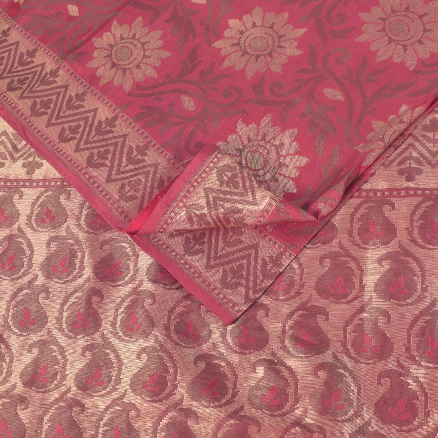 Sanskriti Vintage Soft Pink Pure Silk Saree Banarasi Brocade Floral Woven 5.5+YD