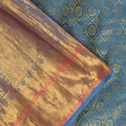 Sanskriti Vintage Soft Orange-Blue Art Silk Saree Kanchipuram Zari Handwoven 5.5
