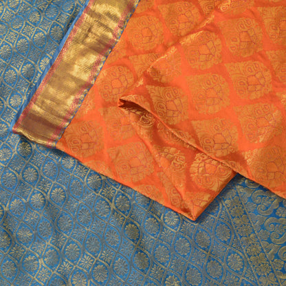 Sanskriti Vintage Soft Orange-Blue Art Silk Saree Kanchipuram Zari Handwoven 5.5