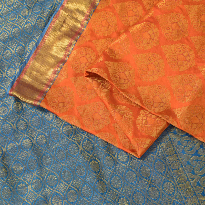 Sanskriti Vintage Soft Orange-Blue Art Silk Saree Kanchipuram Zari Handwoven 5.5