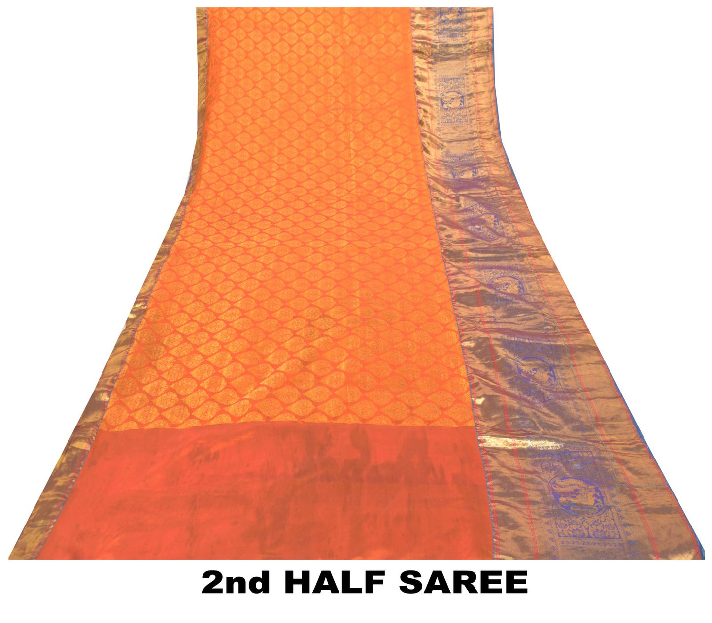 Sanskriti Vintage Soft Orange-Blue Art Silk Saree Kanchipuram Zari Handwoven 5.5