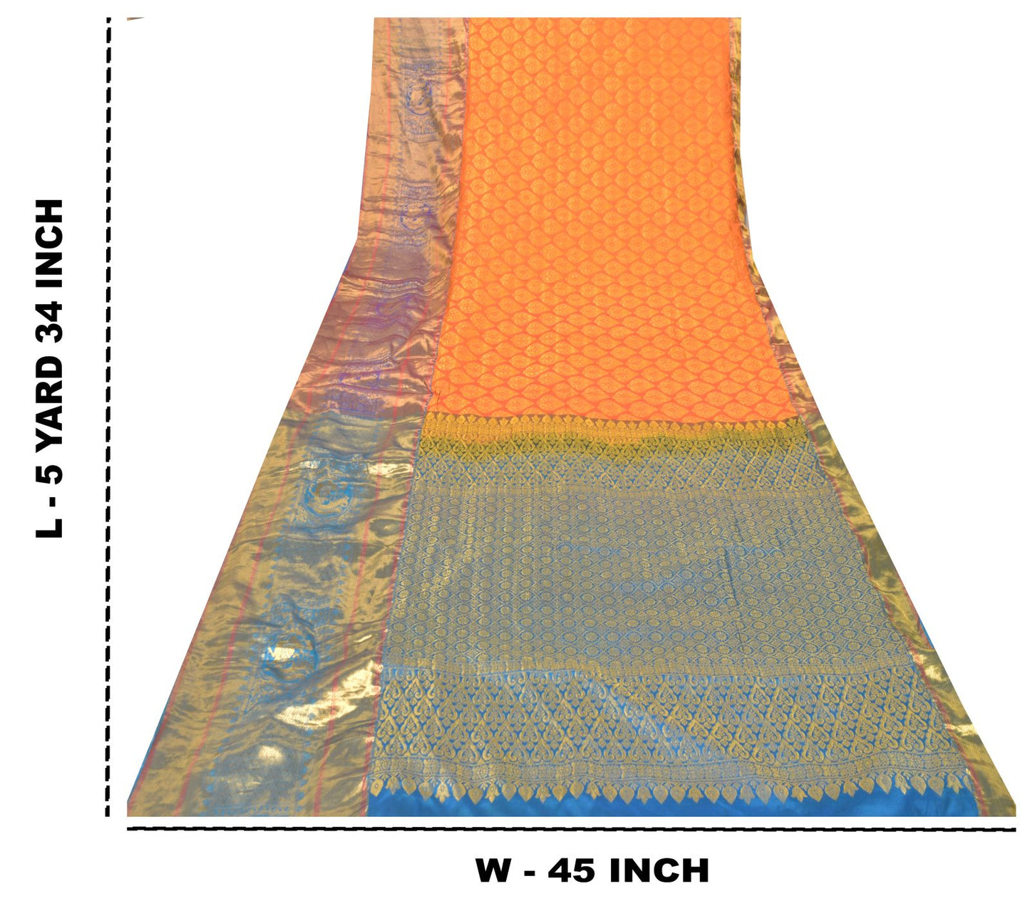 Sanskriti Vintage Soft Orange-Blue Art Silk Saree Kanchipuram Zari Handwoven 5.5