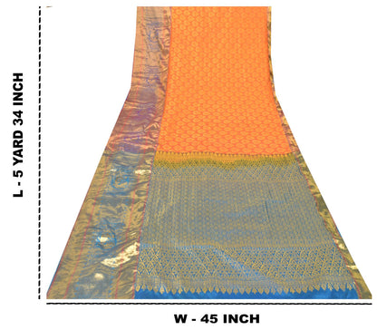 Sanskriti Vintage Soft Orange-Blue Art Silk Saree Kanchipuram Zari Handwoven 5.5