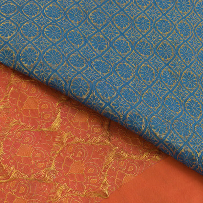 Sanskriti Vintage Soft Orange-Blue Art Silk Saree Kanchipuram Zari Handwoven 5.5