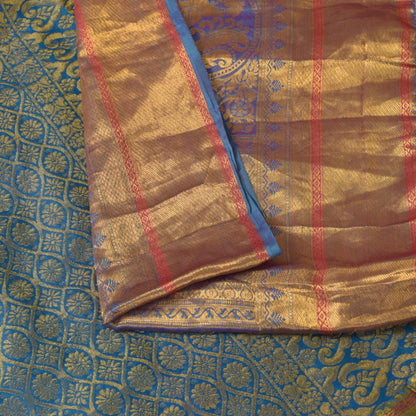 Sanskriti Vintage Soft Orange-Blue Art Silk Saree Kanchipuram Zari Handwoven 5.5