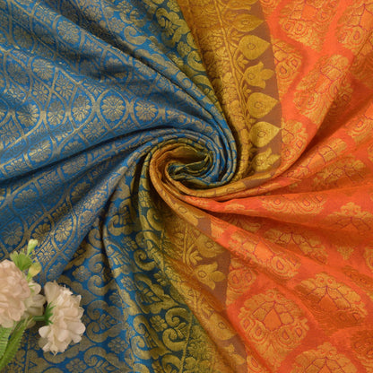 Sanskriti Vintage Soft Orange-Blue Art Silk Saree Kanchipuram Zari Handwoven 5.5