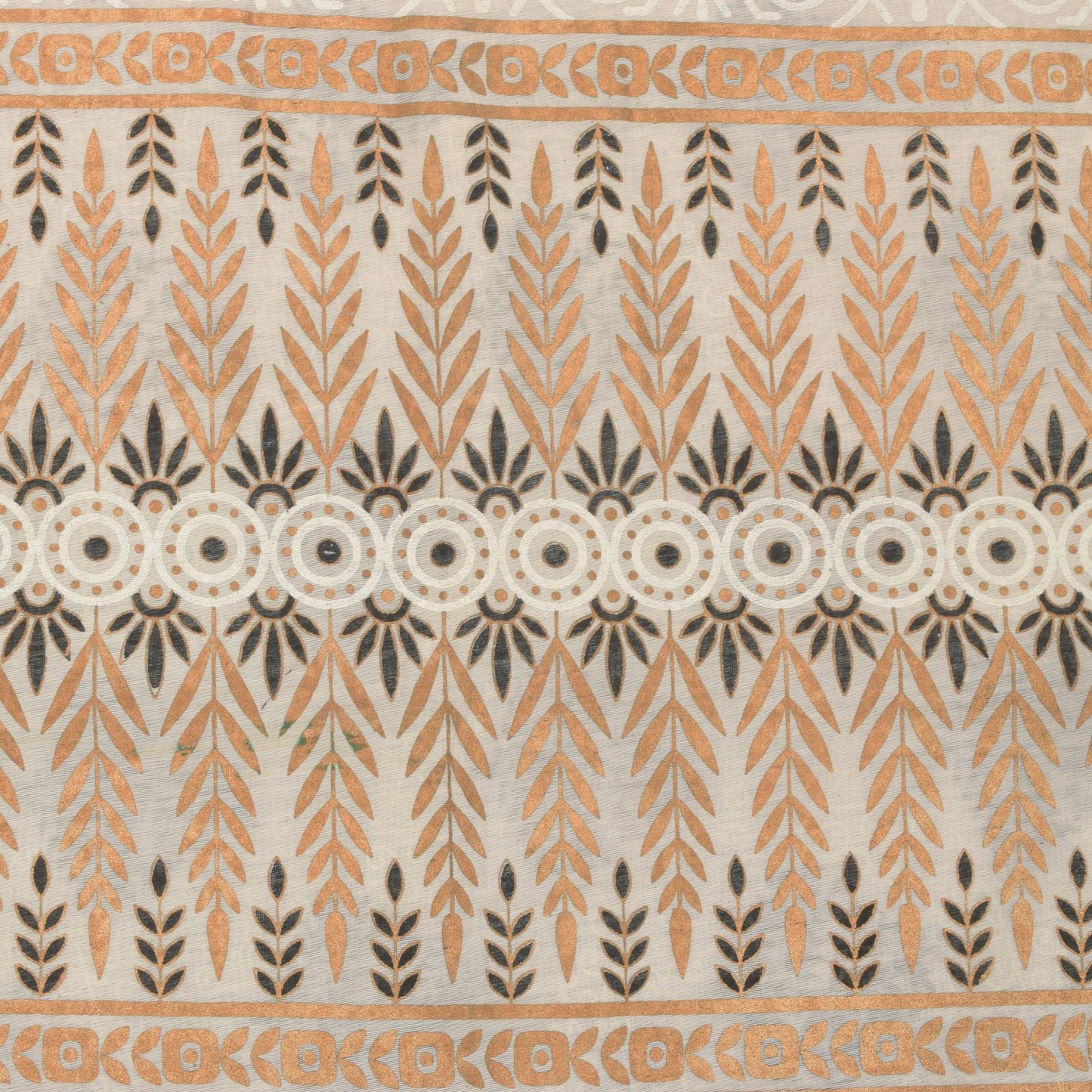 Sanskriti Vintage White Cotton Saree Foil Screen Print Zari Border Sari 5+YCraft