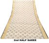 Sanskriti Vintage White Cotton Saree Foil Screen Print Zari Border Sari 5+YCraft