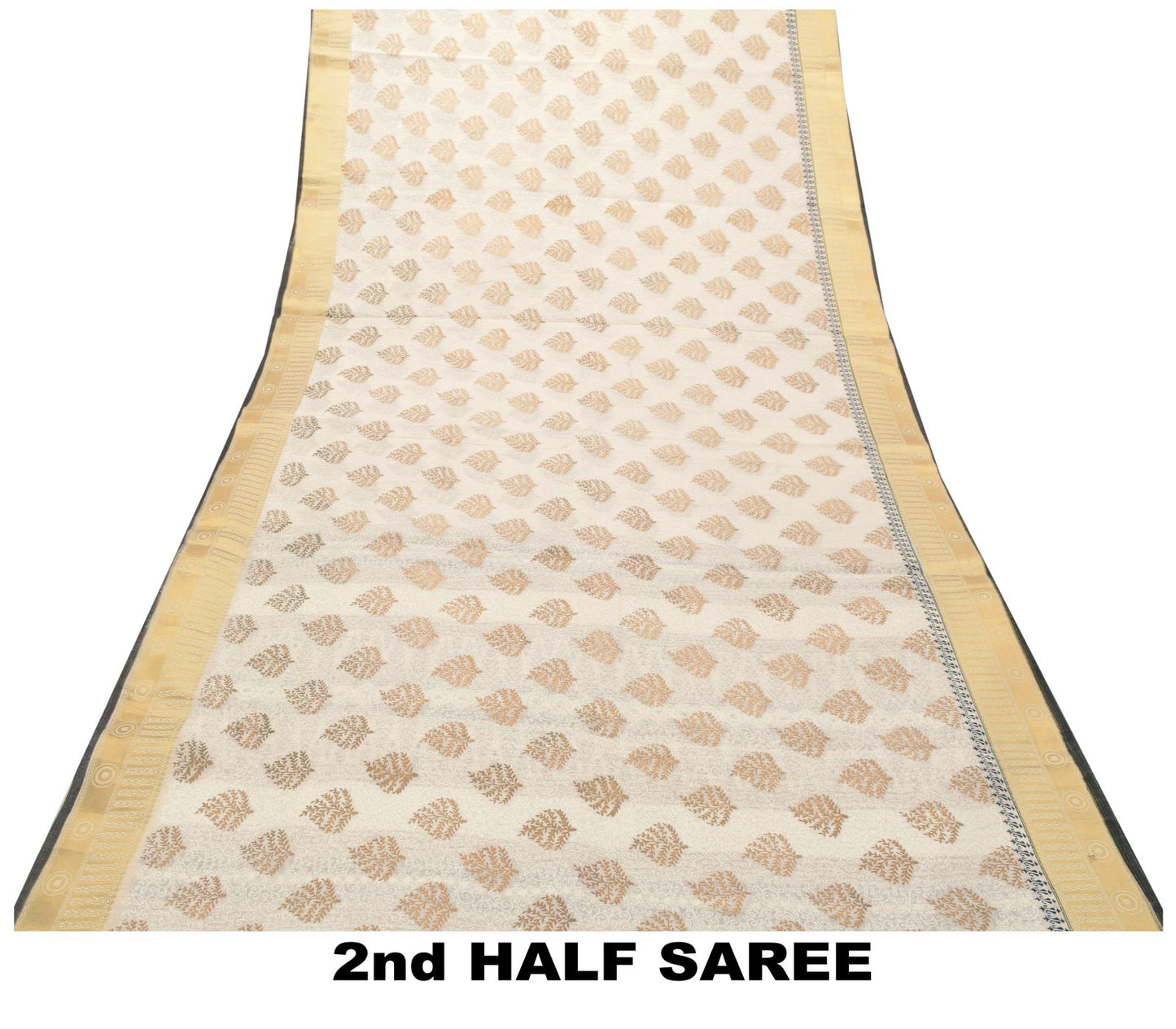 Sanskriti Vintage White Cotton Saree Foil Screen Print Zari Border Sari 5+YCraft
