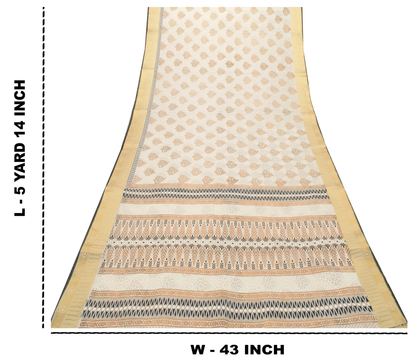 Sanskriti Vintage White Cotton Saree Foil Screen Print Zari Border Sari 5+YCraft