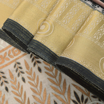Sanskriti Vintage White Cotton Saree Foil Screen Print Zari Border Sari 5+YCraft