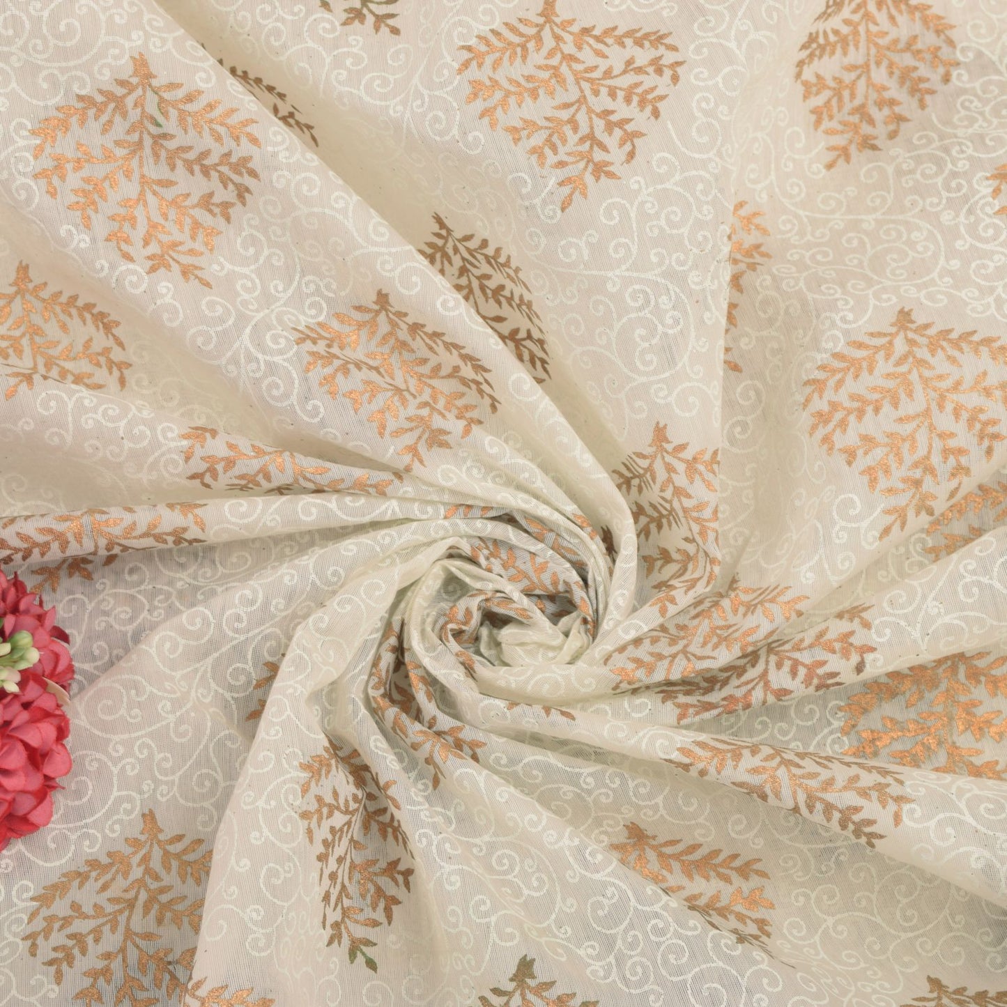 Sanskriti Vintage White Cotton Saree Foil Screen Print Zari Border Sari 5+YCraft