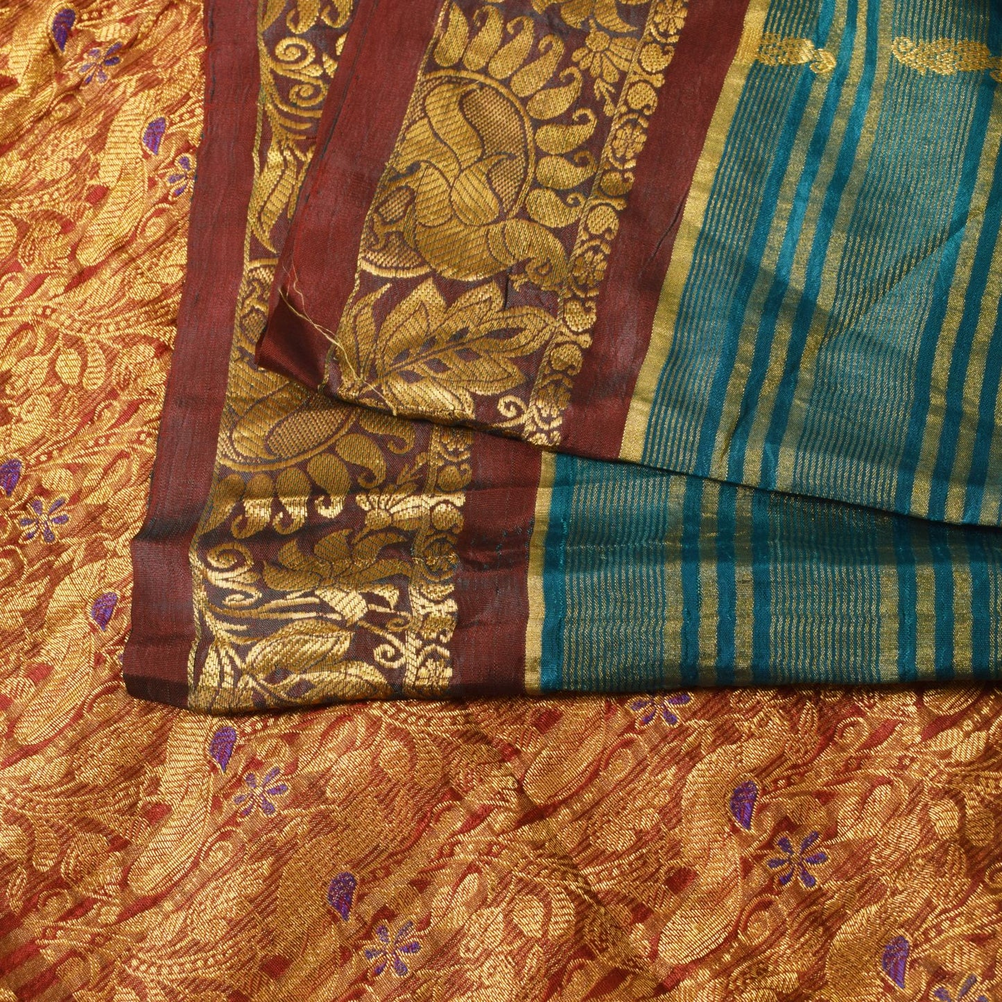 Sanskriti Vintage Green Pure Silk Saree Peacock KanjivaramWoven Sari 5.5YD Craft