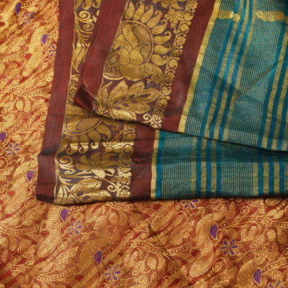 Sanskriti Vintage Green Pure Silk Saree Peacock KanjivaramWoven Sari 5.5YD Craft