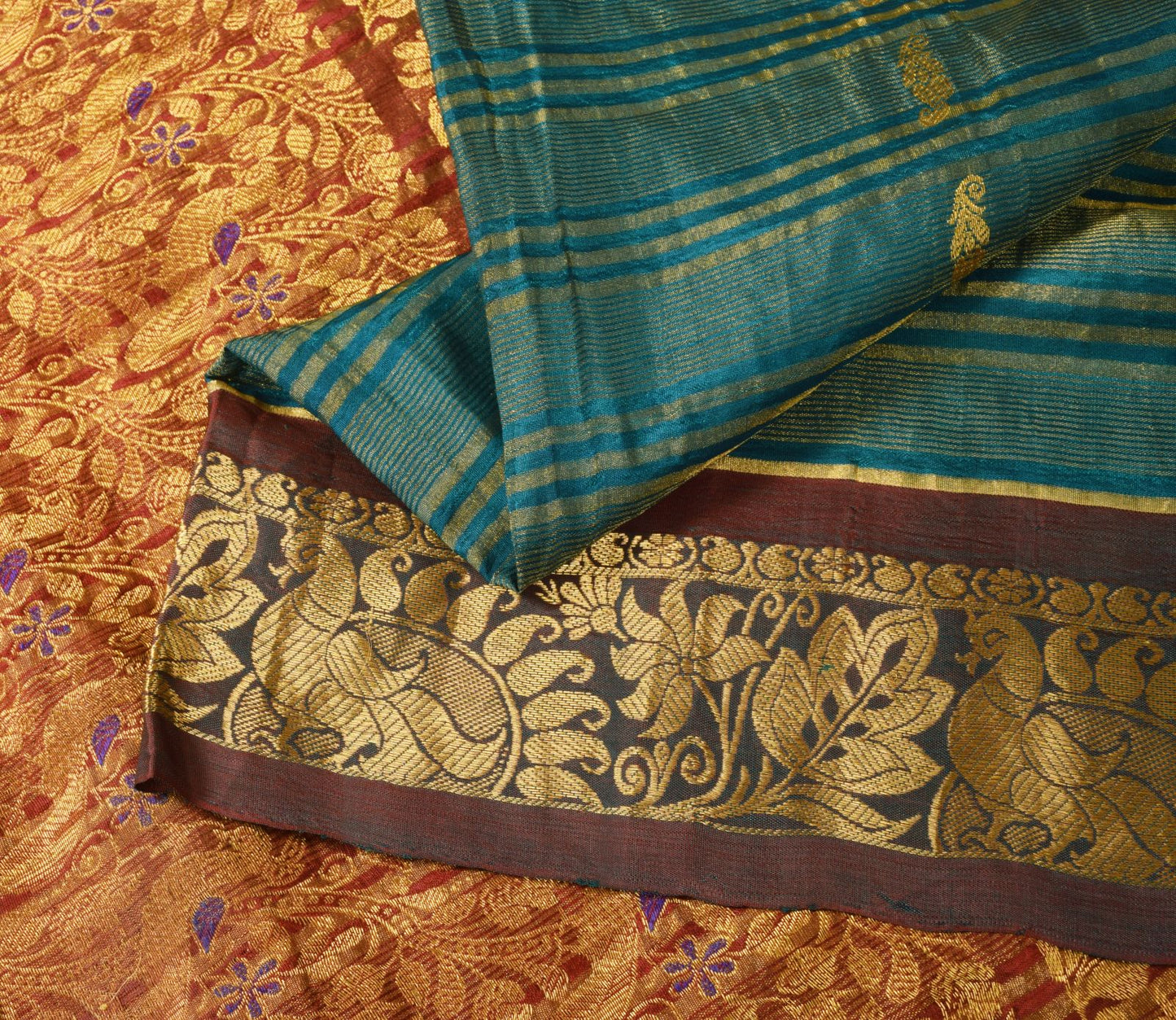 Sanskriti Vintage Green Pure Silk Saree Peacock KanjivaramWoven Sari 5.5YD Craft