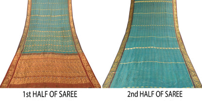Sanskriti Vintage Green Pure Silk Saree Peacock KanjivaramWoven Sari 5.5YD Craft