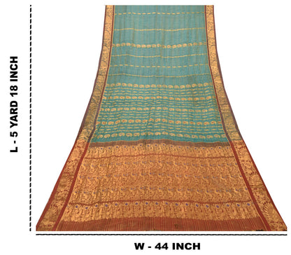 Sanskriti Vintage Green Pure Silk Saree Peacock KanjivaramWoven Sari 5.5YD Craft