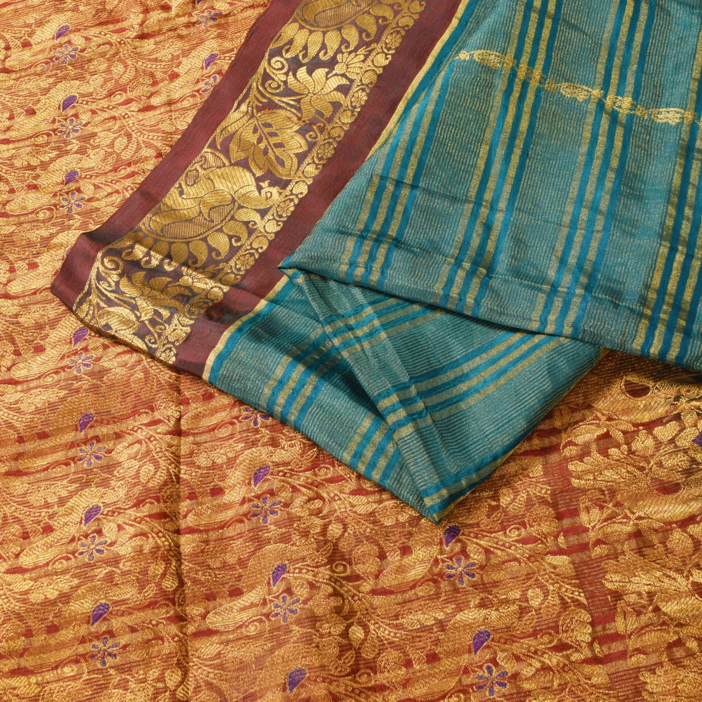 Sanskriti Vintage Green Pure Silk Saree Peacock KanjivaramWoven Sari 5.5YD Craft