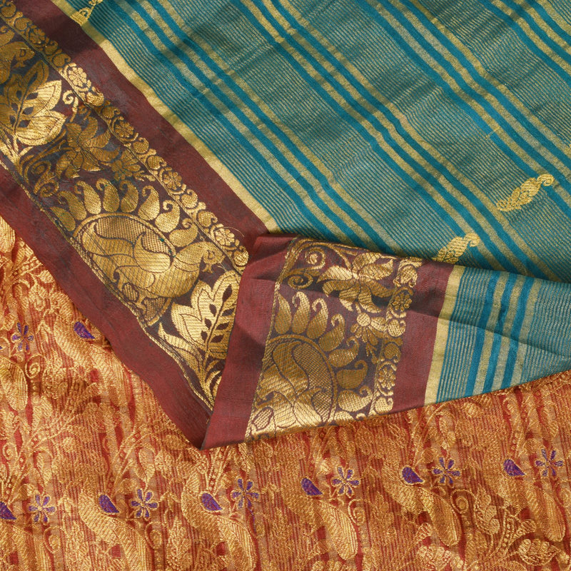 Sanskriti Vintage Green Pure Silk Saree Peacock KanjivaramWoven Sari 5.5YD Craft
