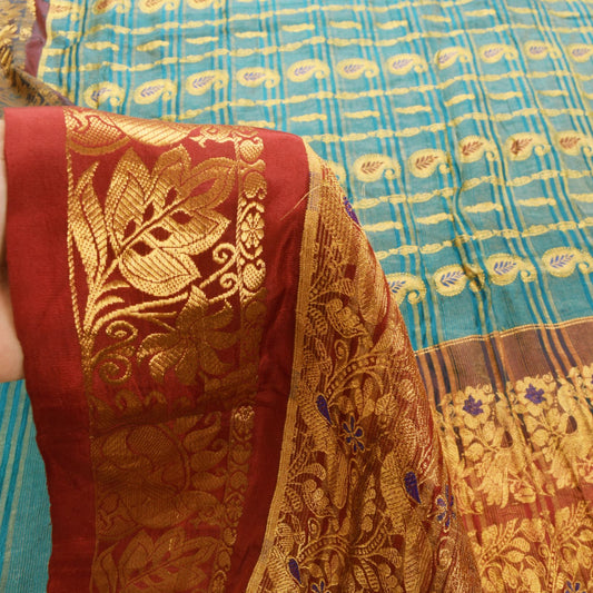 Sanskriti Vintage Green Pure Silk Saree Peacock KanjivaramWoven Sari 5.5YD Craft