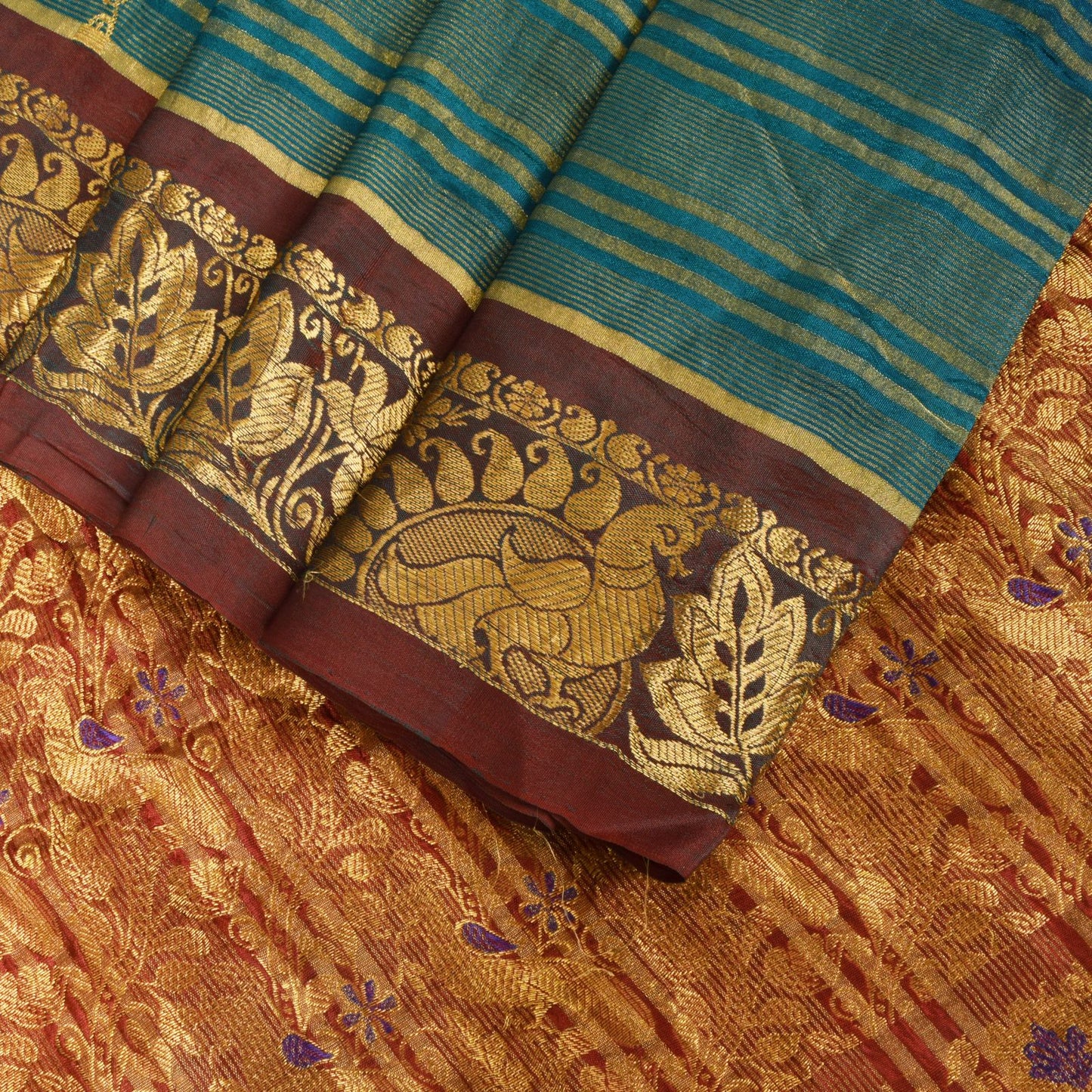 Sanskriti Vintage Green Pure Silk Saree Peacock KanjivaramWoven Sari 5.5YD Craft