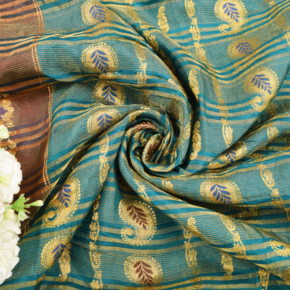 Sanskriti Vintage Green Pure Silk Saree Peacock KanjivaramWoven Sari 5.5YD Craft