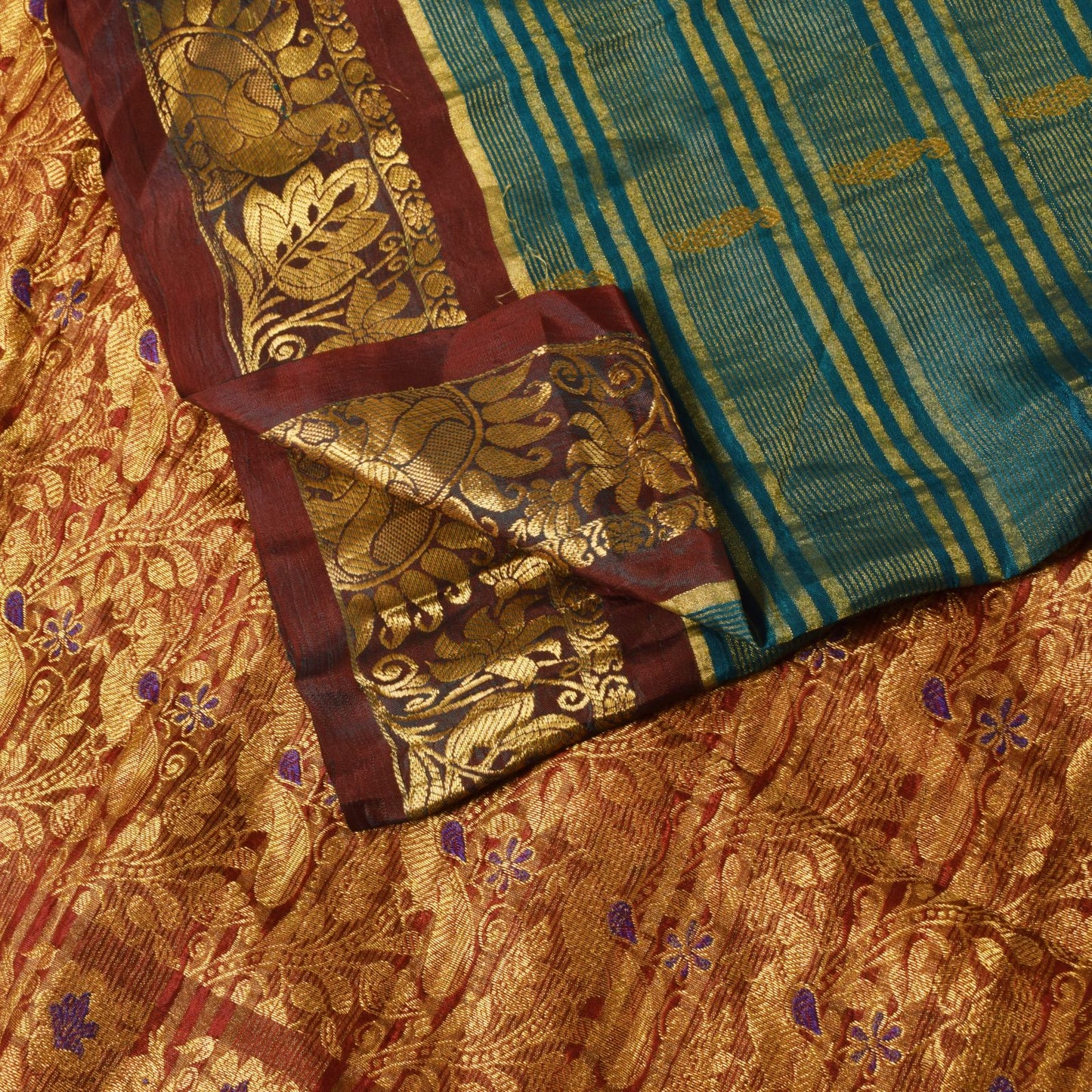 Sanskriti Vintage Green Pure Silk Saree Peacock KanjivaramWoven Sari 5.5YD Craft