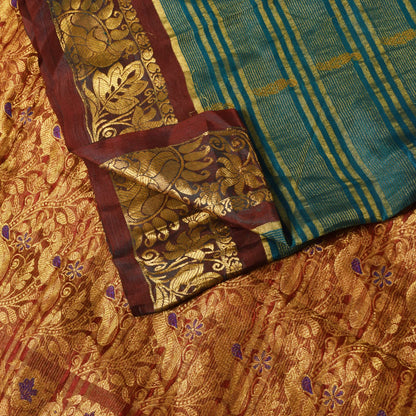 Sanskriti Vintage Green Pure Silk Saree Peacock KanjivaramWoven Sari 5.5YD Craft