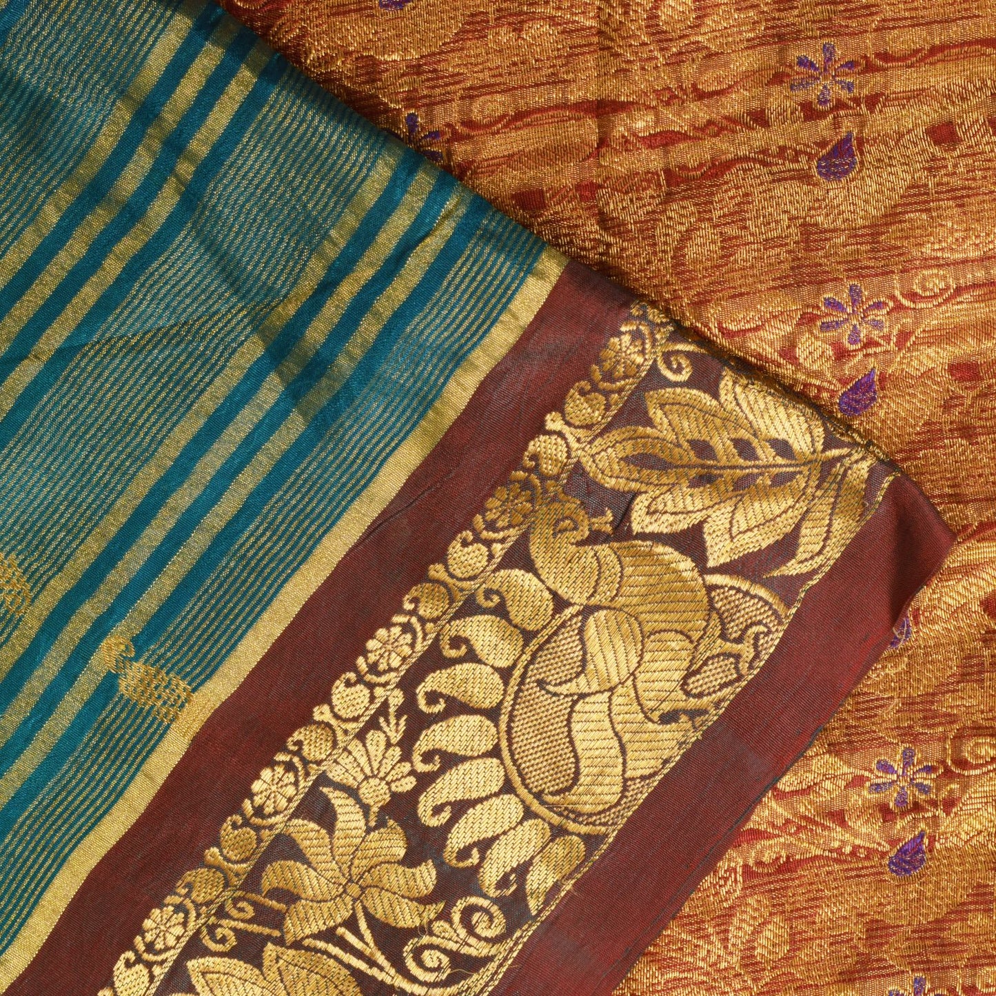 Sanskriti Vintage Green Pure Silk Saree Peacock KanjivaramWoven Sari 5.5YD Craft