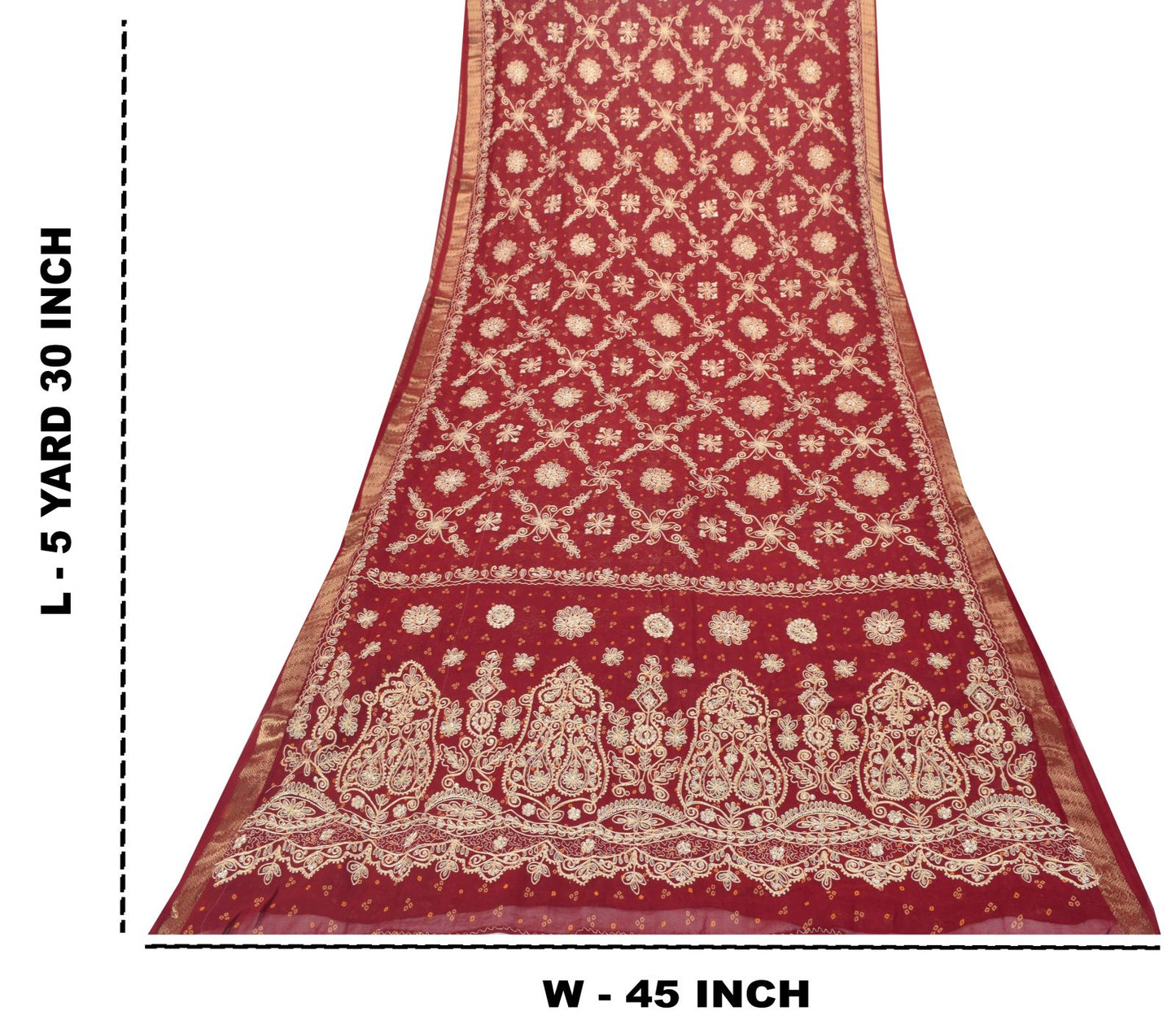 Sanskriti Vintage Red Pure Georgette Saree Hand Beaded Bandhani Sari 5.5YD Craft