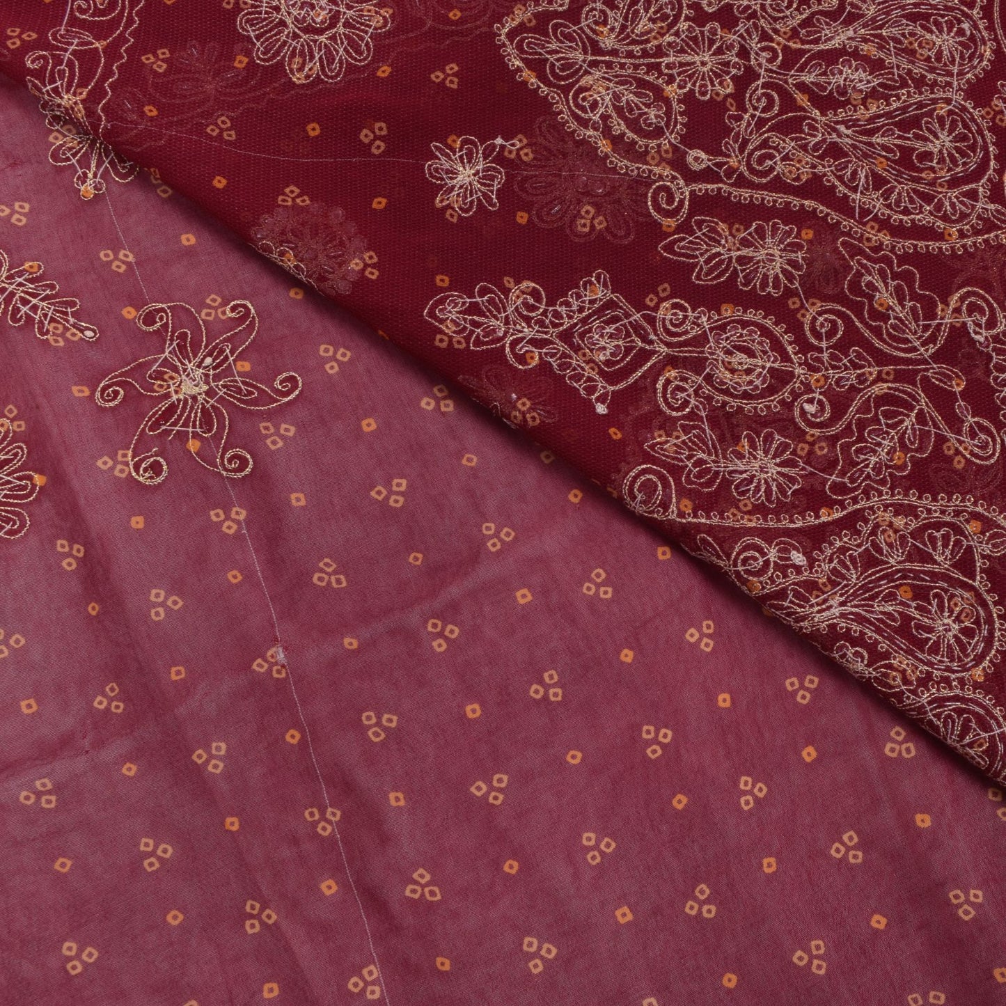 Sanskriti Vintage Red Pure Georgette Saree Hand Beaded Bandhani Sari 5.5YD Craft