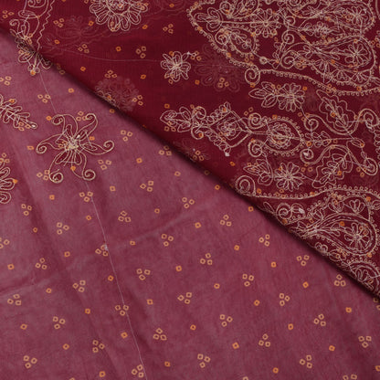 Sanskriti Vintage Red Pure Georgette Saree Hand Beaded Bandhani Sari 5.5YD Craft
