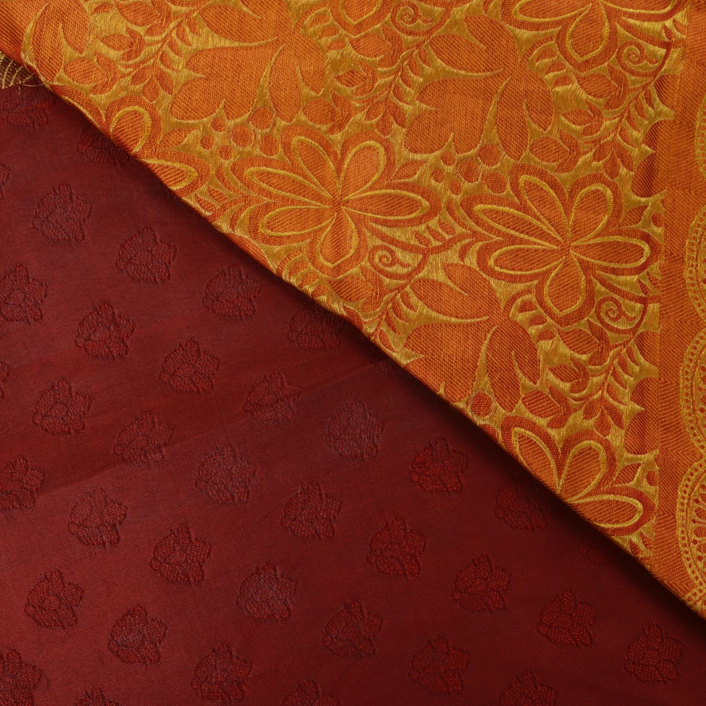 Sanskriti Vintage Dark Red Pure Silk Saree Brocade Woven Sari 5.5 Craft Fabric