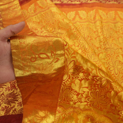 Sanskriti Vintage Dark Red Pure Silk Saree Brocade Woven Sari 5.5 Craft Fabric