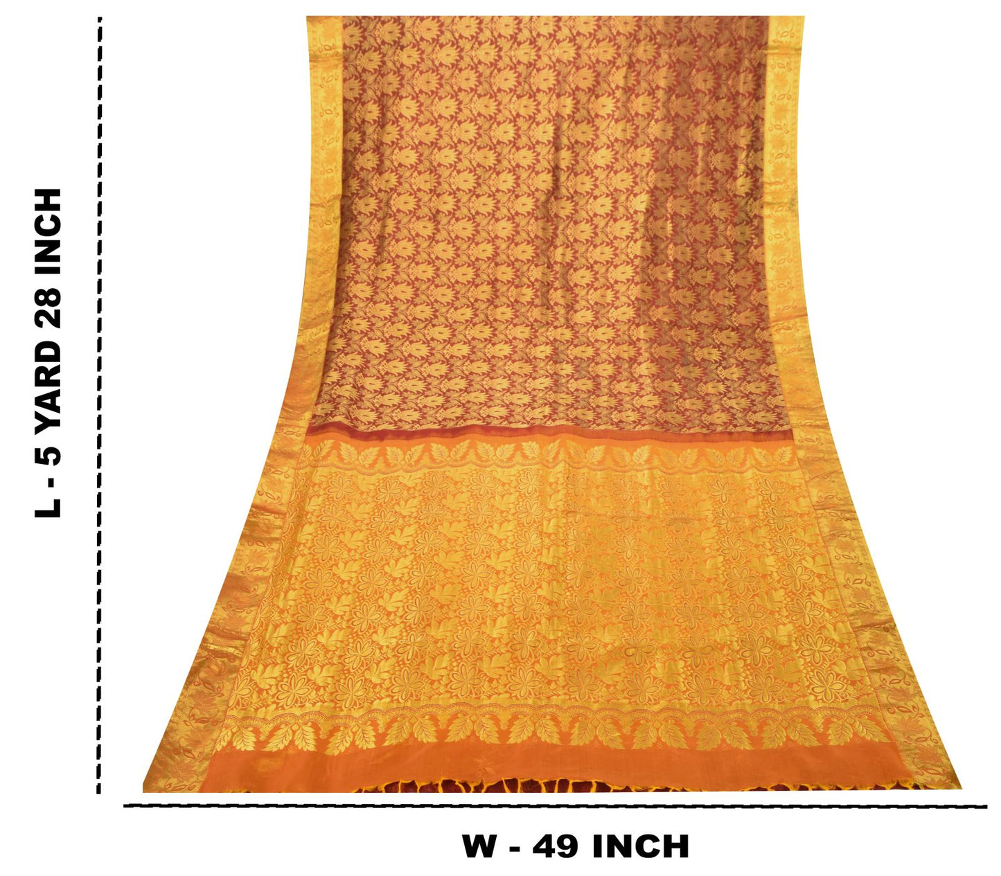 Sanskriti Vintage Dark Red Pure Silk Saree Brocade Woven Sari 5.5 Craft Fabric