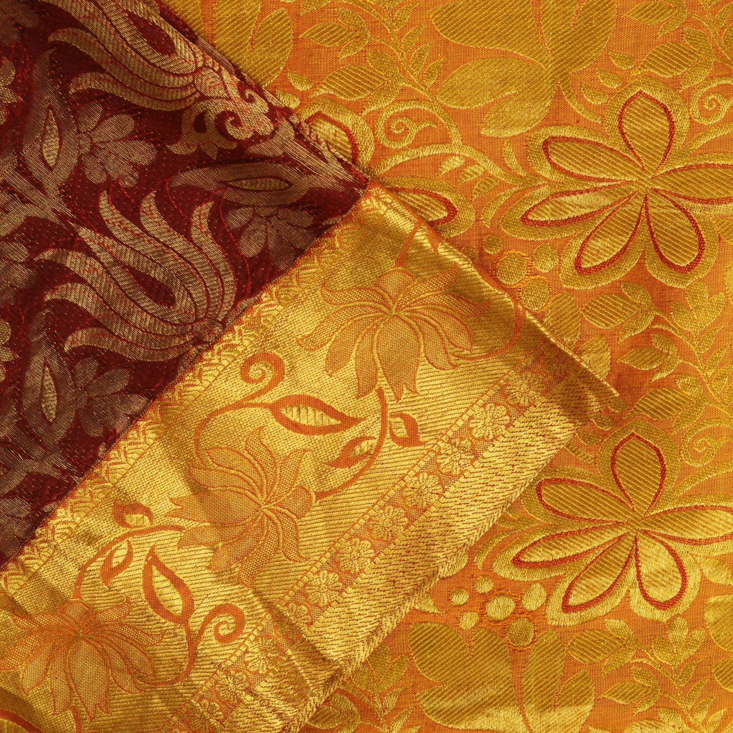 Sanskriti Vintage Dark Red Pure Silk Saree Brocade Woven Sari 5.5 Craft Fabric