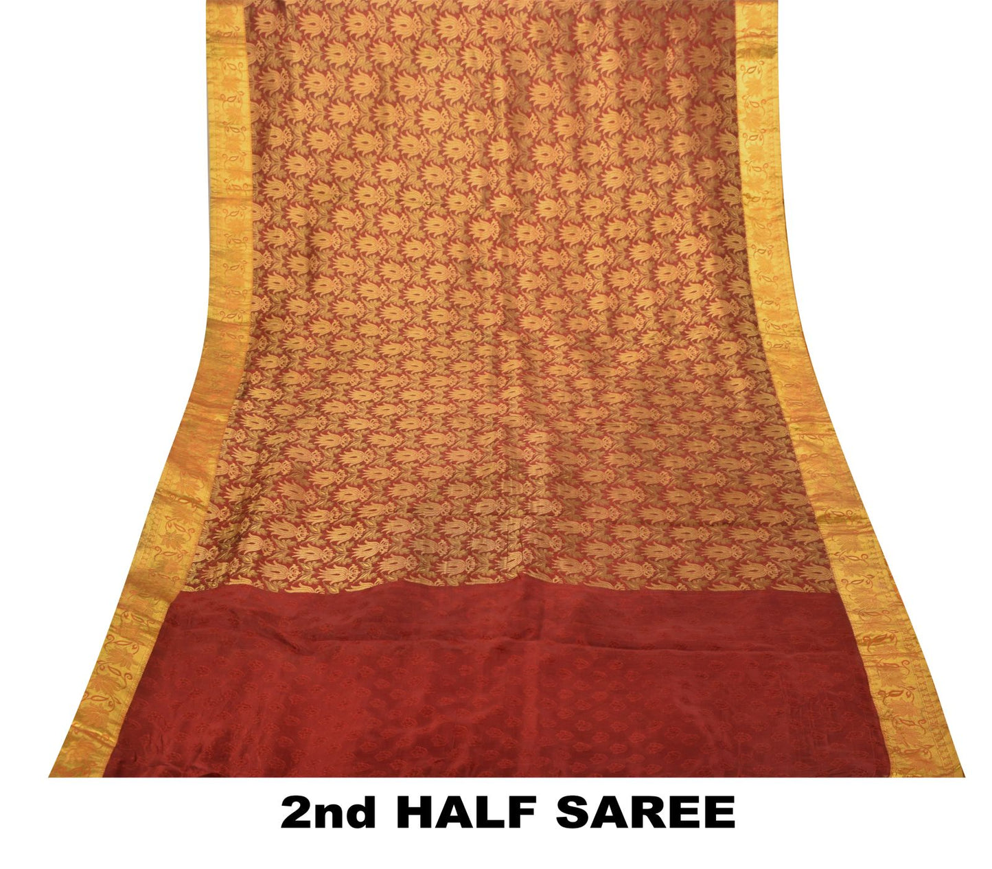 Sanskriti Vintage Dark Red Pure Silk Saree Brocade Woven Sari 5.5 Craft Fabric