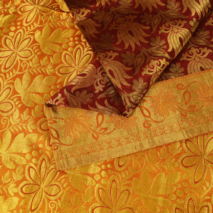 Sanskriti Vintage Dark Red Pure Silk Saree Brocade Woven Sari 5.5 Craft Fabric