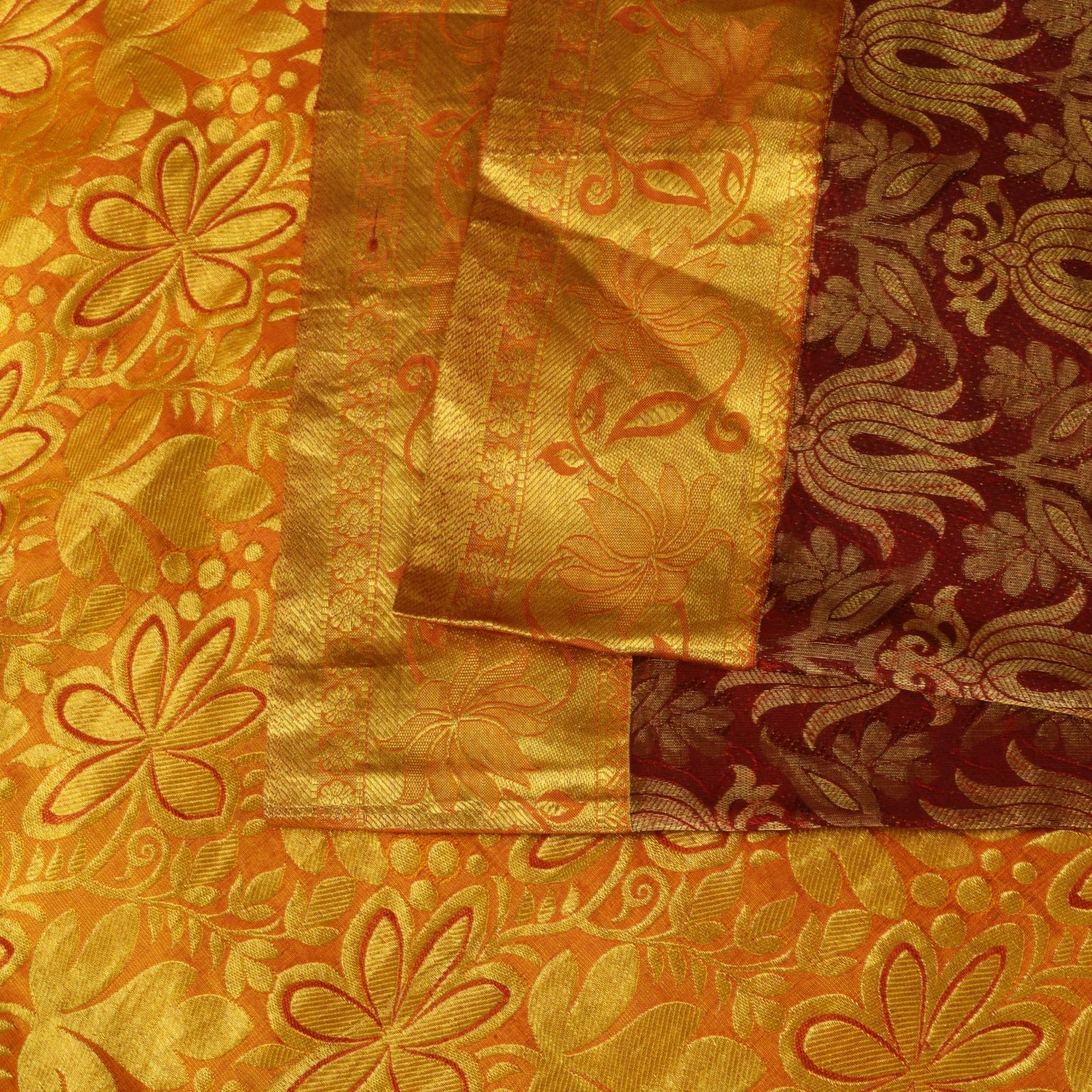 Sanskriti Vintage Dark Red Pure Silk Saree Brocade Woven Sari 5.5 Craft Fabric