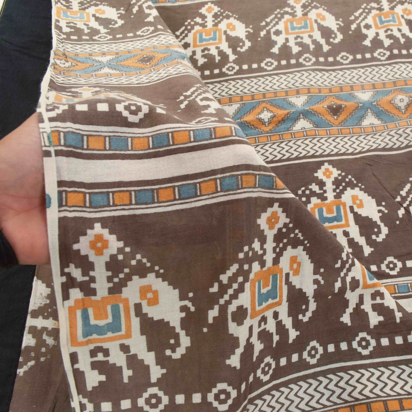 Sanskriti Vintage Soft Saree Green Pure Crepe Elephant Patola Print Sari 5.5Yd