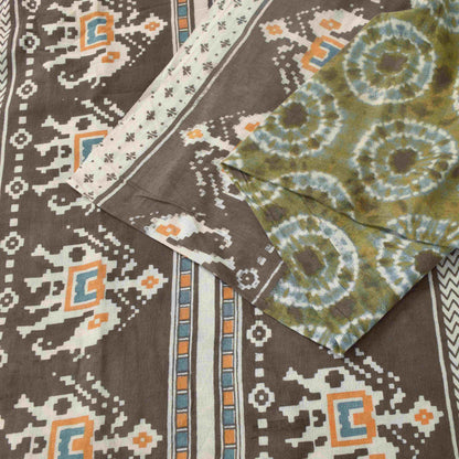 Sanskriti Vintage Soft Saree Green Pure Crepe Elephant Patola Print Sari 5.5Yd