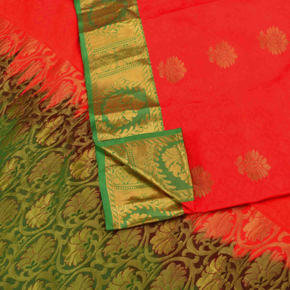 Sanskriti Vintage Red-Green Art Silk Saree Golden Woven Sari 5.5 Craft Fabric